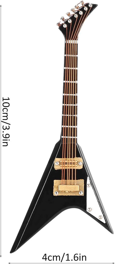 Pssopp Wooden Miniature Electric Guitar Mini Black Musical Instrument Miniature Dollhouse Guitar Model with Stand and Case for Dollhouse Decoratio...