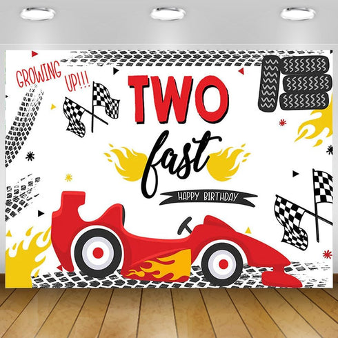 Two Fast Birthday Backdrops Red Race Car Tires Photo Background Boy 2nd Birthday Party Backdrop Decoration Banner Happy Birthday Photography Backg...