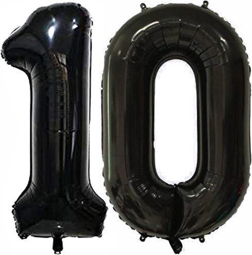 Tellpet Black Number 10 Balloons, 10th Birthday Party Balloons, 40 Inch...