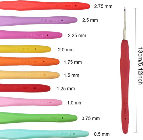 Set of 10 Small Size Crochet Hook Set, Ergonomic Handle Crochet Hook Needles for Arthritic Hands, Thread Crochet Steel Lace Hooks Size 0.5mm to 2....