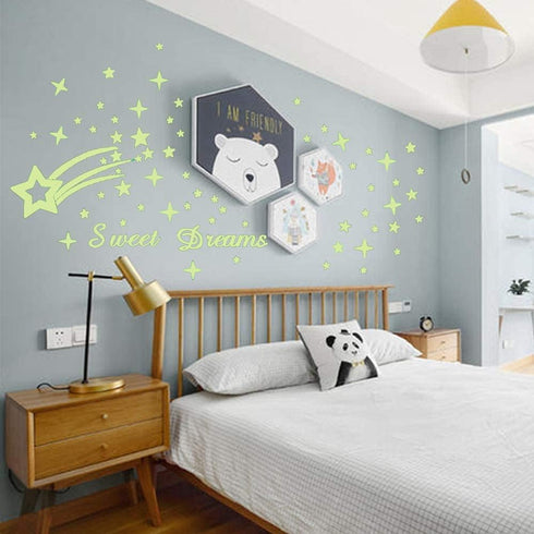 121Pcs Glow in The Dark Ceiling Wall Stickers Stars and Words - Sweet Dreams - Glowing Wall Decor for Kids Nursery Bedroom Living Room...