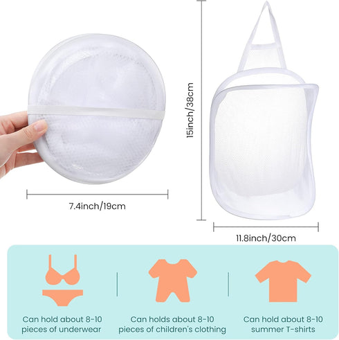 3 Pieces Hanging Laundry Hamper Laundry Bag to Hang Foldable Mesh Hamper Dirty Cloth Basket with Carry Handle Door Net for Store Cloth, Toy, Campi...