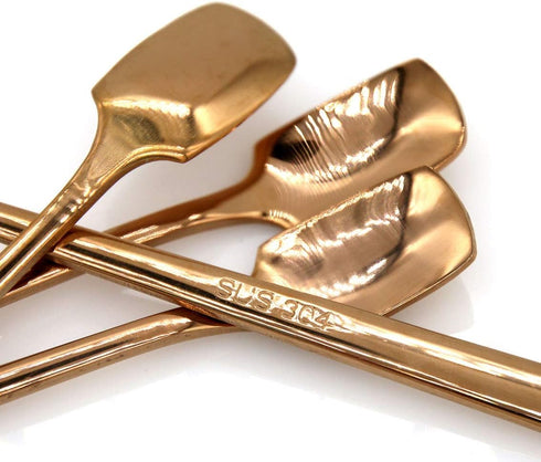 6 PCs Stainless Steel Mixing Spoon with Rose Gold Finish - Stirrer Spoon with Shovel-Shaped Head for Coffee, Ice Tea, Soft Drink, Cocktail, Length...