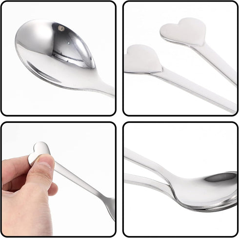 Spoons Silverware 12pcs Coffee Spoon Heart Shaped Spoons Dessert Spoon Stainless Steel Spoon Ice Cream Spoons Tea Spoons Love Spoon for Valentines...