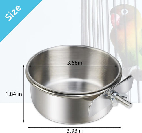 2 Pack Stainless Steel Bird Bowls for Cage Parrot Food Water Bowl Bird Feeding Dish Cups Parrot Food Water Feeder Pet Hanging Bowl Crate Coop Cups...