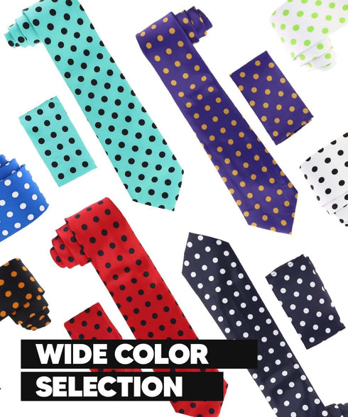 Vittorio Farina Premium Satin Polka Dot Necktie & Pocket Square Set for Men - Matching Men's Tie Set...