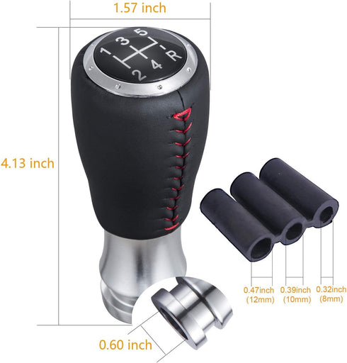 Arenbel 5 Speed MT Gear Shifter Stick Handle Replacement Red Stitched Leather Shift Lever Knob Fit Most Manual Cars, Black...