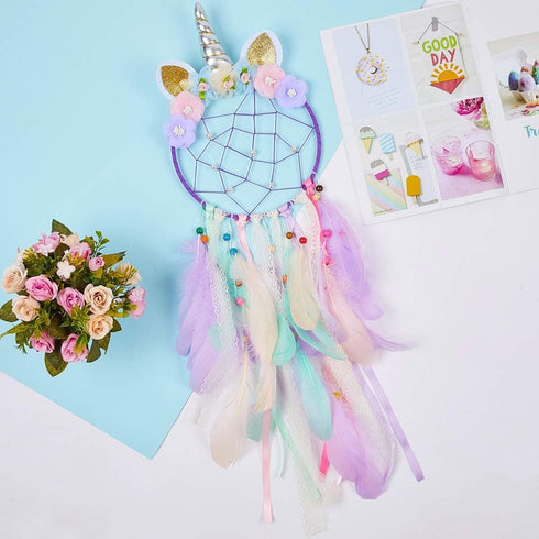 QtGirl Dream Catchers for Kids Unicorn Wall Decor for Girls Bedroom Flower Feather Wall Hanging Decoration...