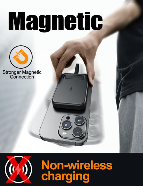 EMNT Mini Magnetic Portable Charger for iPhone,5200mAh Power Bank with Built-in Cable/Metal Stand, Battery Pack Compatible with iPhone 14/13/12/11...