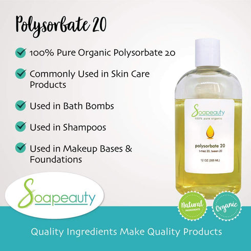 Soapeauty POLYSORBATE 20 T-MAZ 20, TWEEN 20 | 100% Pure Cosmetic Grade Solubilizer Surfactant & Emulsifier | (2 oz)...