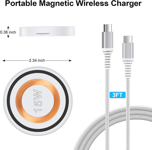 Magsafe Wireless Charger for iPhone 15 Pro Max 15 Plus 14 Pro Max 13 12 11,Magnetic Wireless Charger Pad with 3FT USB C to C Cable for iPhone 15 P...