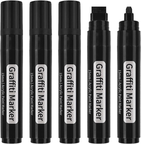 Black Poster Markers Jumbo: 5 Pcs 15mm Wide Tip Thick Acrylic Paint Pen Large Permanent Calligraphy Graffiti Markers for Rock Painting, Stone, Pos...