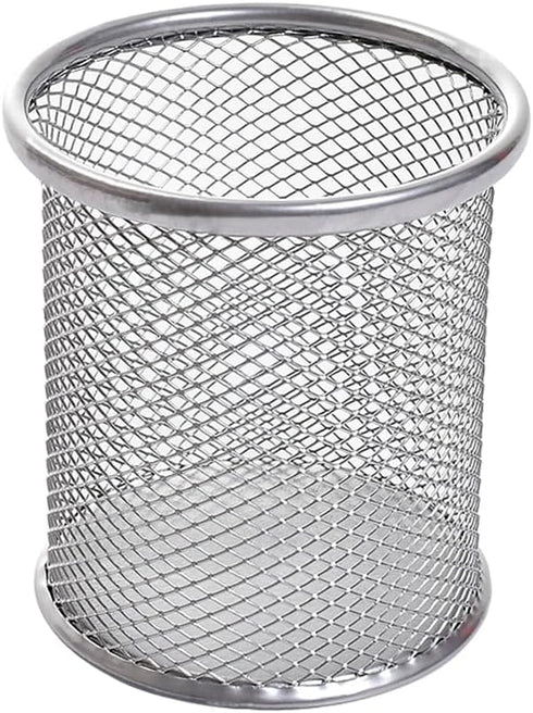 AKOAK 1 Count Desktop Pen Holder, Creative Grid Metal Pen Holder, Round Desktop Accessory and Workspace Organizer for Home, School and Office (Sil...