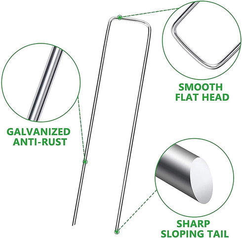 30Pack 6-Inch Galvanized Garden Landscape Staples Stakes, Heavy-Duty Sod Pins Anti-Rust Fence Stakes, Plant Stakes for Weed Barrier Fabric Ground ...