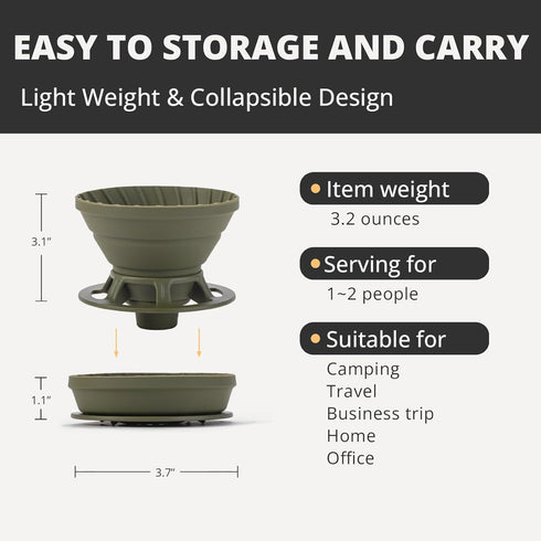 Collapsible Coffee Dripper, Silicone Reusable Pour Over Coffee Maker, Pour Over Coffee Dripper for Camping, Business Trip, Home?Office, Single Cle...