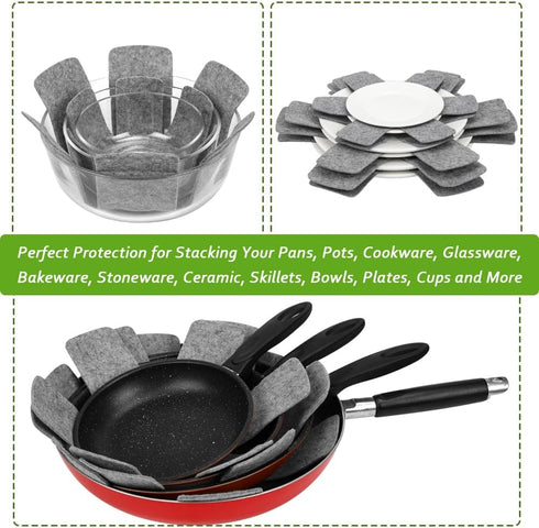 BOYAN Pot and Pan Protectors, Set of 12 and 3 Different Size, Cookware Dividers Pads/Stacking Pan Protectors/Pot Separators Pads for Protecting an...