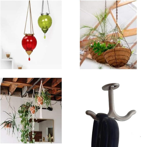 Zinc Alloy Double Prong Ceiling Hook,6 pcs Under The Table Hook Coat Hook for Closet Top Bathroom Kitchen Cabinet Garage...