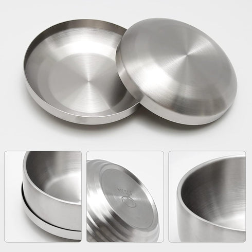 Stainless Steel Rice Bowl with Lid, Set of 2, for Korean Kitchen Restaurant, Double-walled Metal Bowls, Multi-Purpose Insulated Soup Bowls Snacks ...