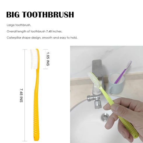 EasyHonor Giant Head Toothbrush, Hard & Firm Bristles BPA Free, 4 Pack White Hard Bristles...