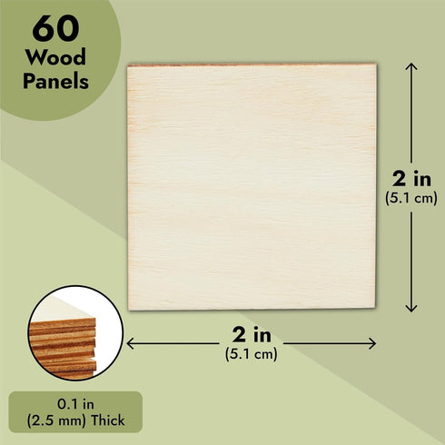 Juvale Wood Squares for Crafts - 60 Pack 2 x 2 in Poplar Plywood Tiles - Unfinished Loose Parts for Painting & DIY Projects - Wood Pieces & Tiles ...