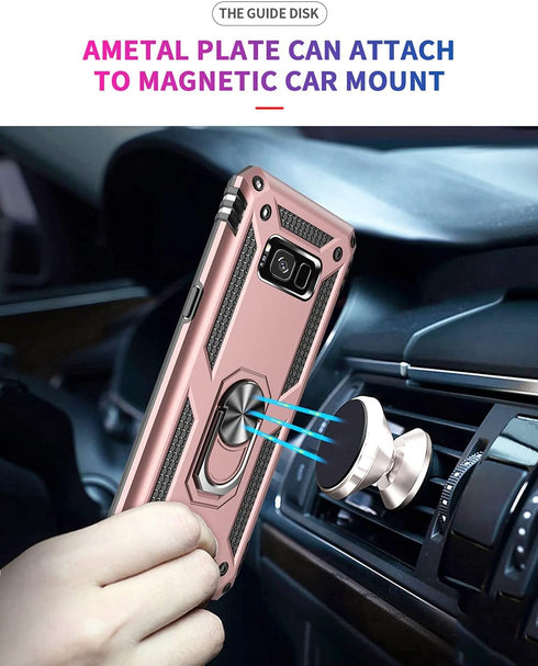 Samsung Galaxy S8 Plus Case with HD Screen Protectors, Androgate Military-Grade Metal Ring Holder Kickstand 15ft Drop Tested Shockproof Cover Case...