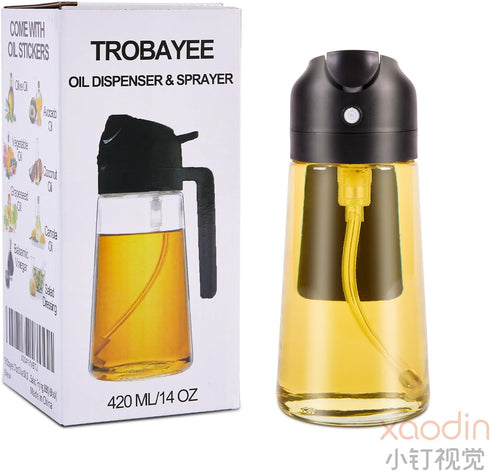 14oz Olive Oil Dispenser for Kitchen -2 in 1 Glass Oil Sprayer and Oil Dispenser,420ml Oil Bottles for Cooking,Air Fryer, Baking,Salad, Frying, BB...