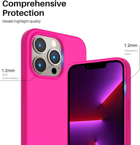 ORNARTO Compatible with iPhone 13 Pro Case 6.1, Slim Liquid Silicone 3 Layers Full Covered Soft Gel Rubber Case Cover 6.1 inch-Hot Pink...
