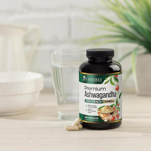 Herbal Ashwagandha 2,100 mg - Extra Strength Unwind, Calm & Relax Support with Black Pepper - Natural Focus & Energy Support - Ashwagandha Powder ...