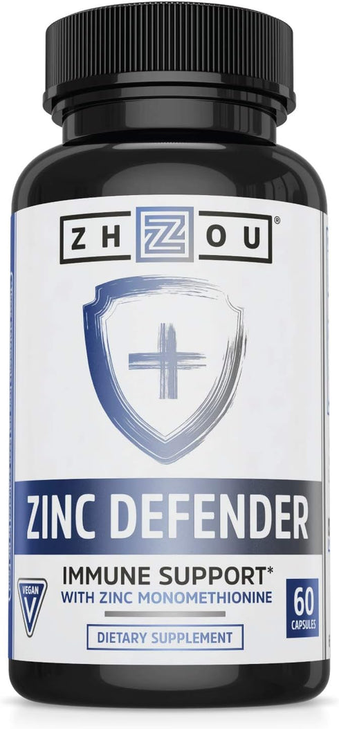 Zhou Nutrition Zinc Defender Capsules | Immune Support with Zinc Monomethionine | Gluten Free Zinc Supplement for Immune Support | 60 Capsules...