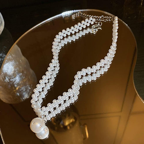Boho Layered Necklaces for Women Weave Short Necklaces Gold Choker Necklaces Pearls Necklace Layered Rhinestones Pendant Necklace Multilayer for W...