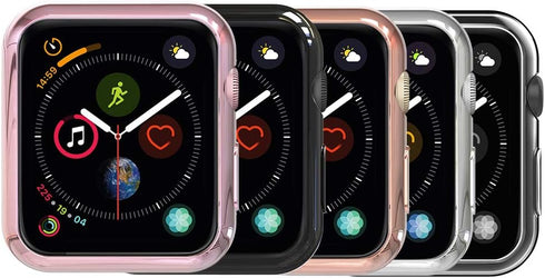 Simpeak 5PACK Soft Back Case Compatible with Apple Watch Series 9 8 7 (41mm 45mm) Series 6 SE 5 4(40mm 44mm) Series 3 2 (38mm 42mm),Clear/Black/Pi...