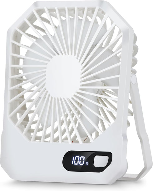 Desk Fan Battery Operated, Portable USB Rechargeable Personal Fan, 2600mAh 180° Tilt Folding Ultrathin Small Fan with 3 Speeds & Power Display for...