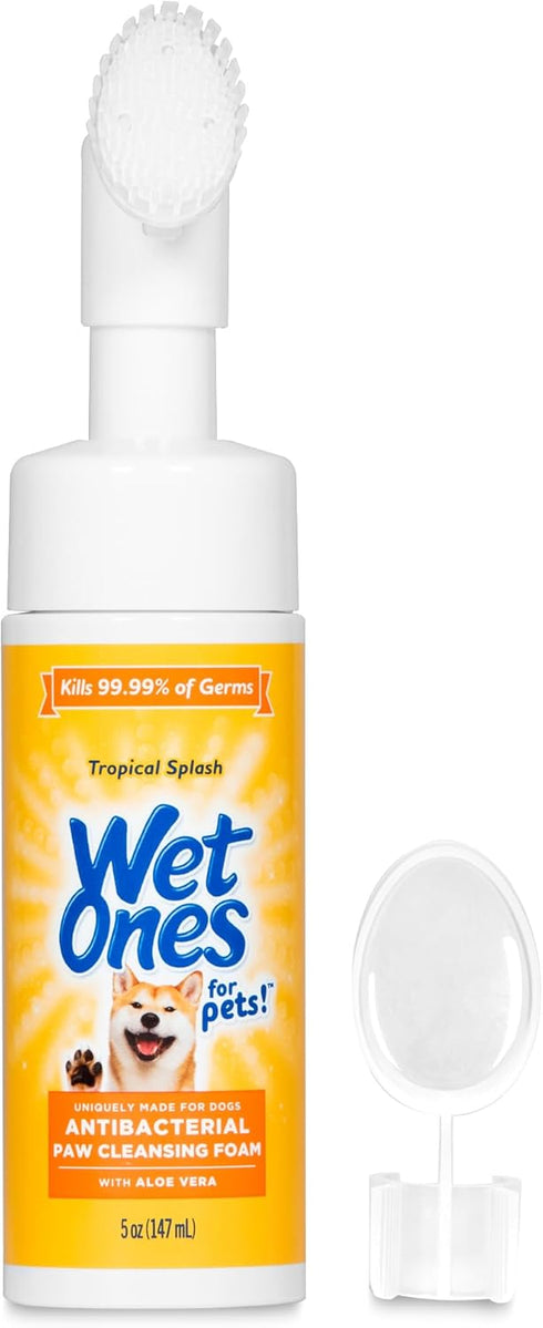 Wet Ones for Pets Antibacterial Dog Paw Cleansing Foam with Built-in Paw Scrubber Brush, Tropical Splash Scent, 5 oz | Dog Paw Cleaner with Antiba...