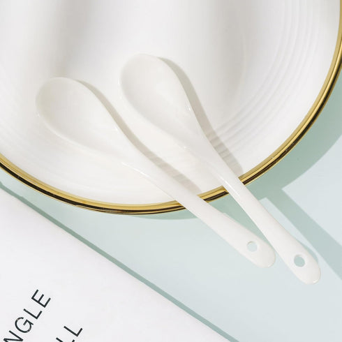Set of 6 Premium White Porcelain Coffee Spoons for Espresso, Tea, Sauces, and Desserts...