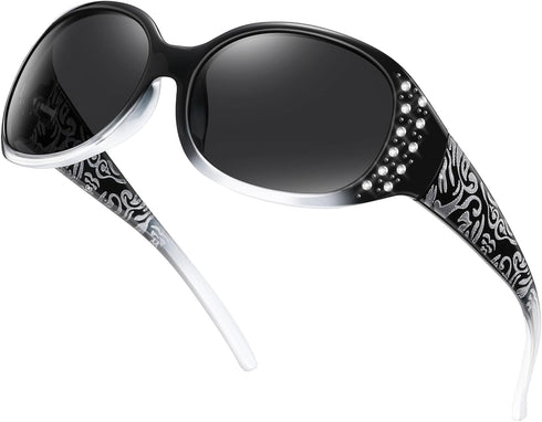 HAOLOTA Polarized Sunglasses for Women, Rhinestone Wrap Around Sunglasses with UV400 Protection...