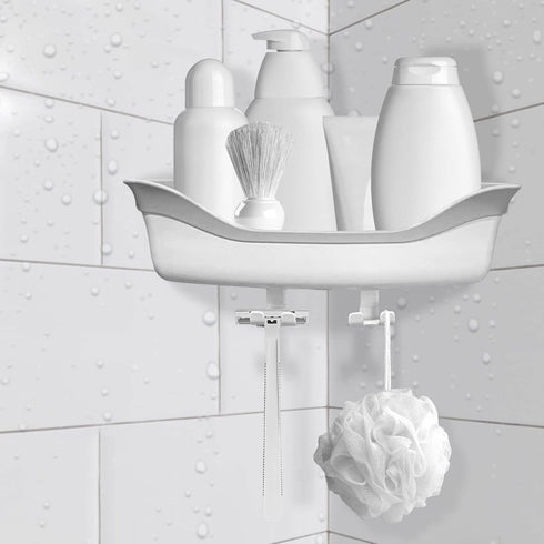 SlipX Solutions Patented Corner Shower Basket Caddy, Storage Organizer, Adjustable Power Lock Suction Cups, 2 Hooks, Holds up to 22 Pounds (White)...
