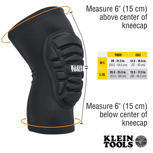 Klein Tools 60492 Knee Pads, Lightweight Padded Knee Sleeves, Breathable Mesh Back, Elastic Cuff with Slip-Resistant Silicone, Black, M/L...