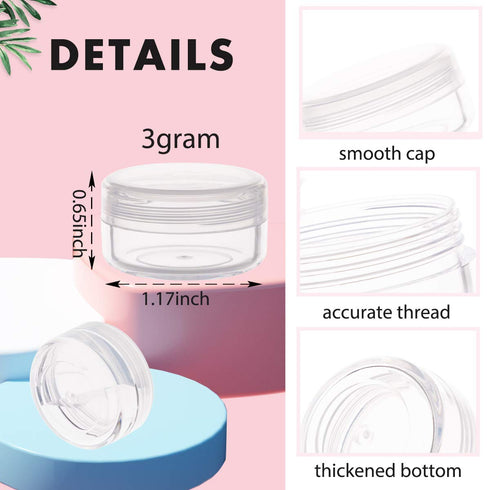 Tiny Cosmetic Containers, 3 Gram 25Pcs Sample Containers with Lids, BPA Free Clear Sample Jars for Makeup, Lotion, Eye Shadow, Powder, and Lip Bal...
