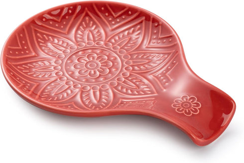 Ceramic Spoon Rest, 7.48 Inches Spoon Holder for Kitchen Counter, Kitchen Accessories, Dishwasher Safe, Red...
