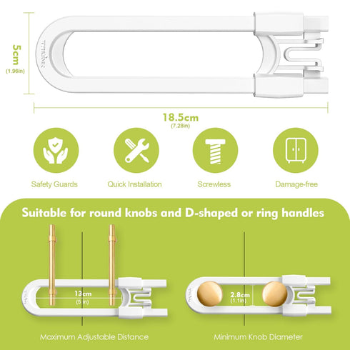 6 Pack Adjustable Cabinet Locks for Babies, U-Shaped Baby Proofing Child Locks for Kids Toddlers Safety, Sliding door latches for Cabinets, Drawer...