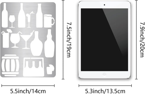 GORGECRAFT Glass Bottle Stencils Drink Beer Wine Juice Oktoberfest Metal Journal Stencil Stainless Steel Painting Template for Wood Burning Pyrogr...