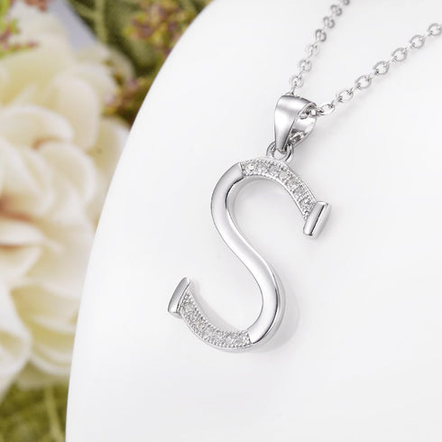 EVER FAITH 925 Sterling Silver CZ Cursive Initial 26 Letters Alphabet Adjustable Pendant Necklace Clear...