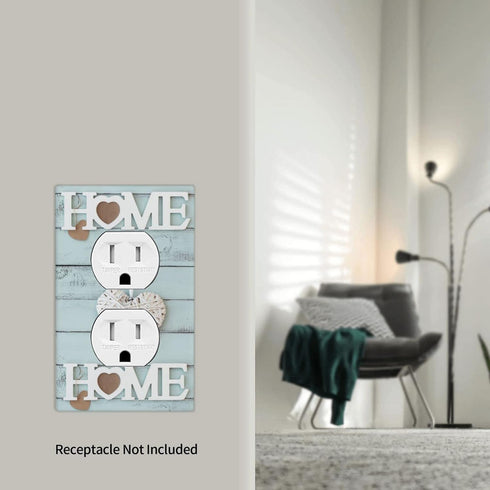 Home Sweet Blue And White Plate Decorative Light Switch Cover 1-Gang Single Duplex Outlet Faceplate for Kitchen Bathroom Bedroom Room Receptacle...