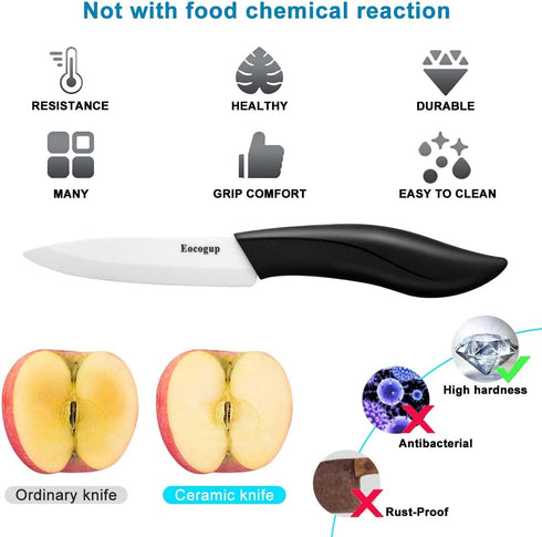 Paring Knife, Large Handle and Super Sharp Ceramic Knife Blade of 4 Inch,Rust Proof Stain Resistant,ABS Handle(Black)....