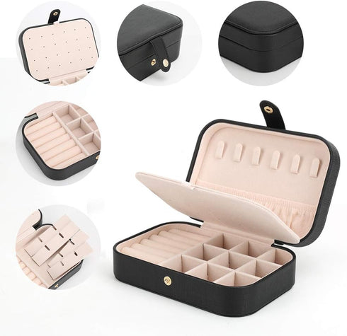 Small Jewelry Box Necklace Ring Storage Organizer Mini Jewelry case Double Layer Travel Jewelry Organizer for Women Girls Gift/Black...
