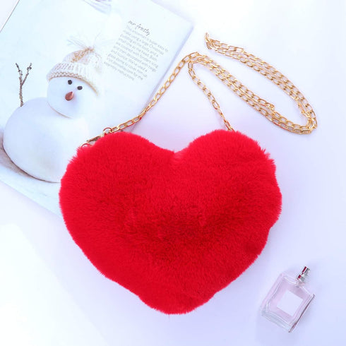 TENDYCOCO Heart Shaped Clutch Purse Faux Fur Shoulder Bag Crossbody Bag Fluffy Handbag...