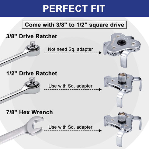 Spurtar Universal Oil Filter Wrench 3 Jaw Adjustable Oil Filter Removal Tool, 2 Way Oil Filter Wrench for Removing Oil Filters from Diameters 2-1/...
