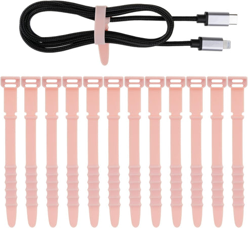 12 Pack Reusable Cable Zip Ties, 4.5 Inch Elastic Silicone Cord Organizer Straps for Bundling and Organizing Phone Charging, Cable Wire, Headphone...