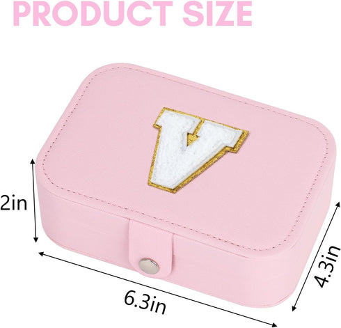 FUNARTY Travel Jewelry Box Organizer, Pink Jewelry Case Initial Jewelry Boxes Jewelry Organizer Travel Essentials Birthday Gifts for Women Teen Gi...