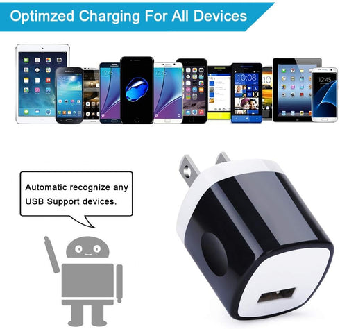 One Port USB Wall Charger,Charging Block,5Pack Travel 1A USB Charger Cube Brick Charger Boxes for iPhone 14/13/12/11/Xs Max/X/8 Plus/7/6S Plus,Sam...